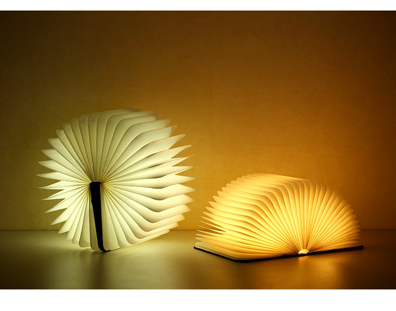 创意木质折叠礼品书灯usb充电床头氛围伴睡台灯翻页纸雕光影夜灯