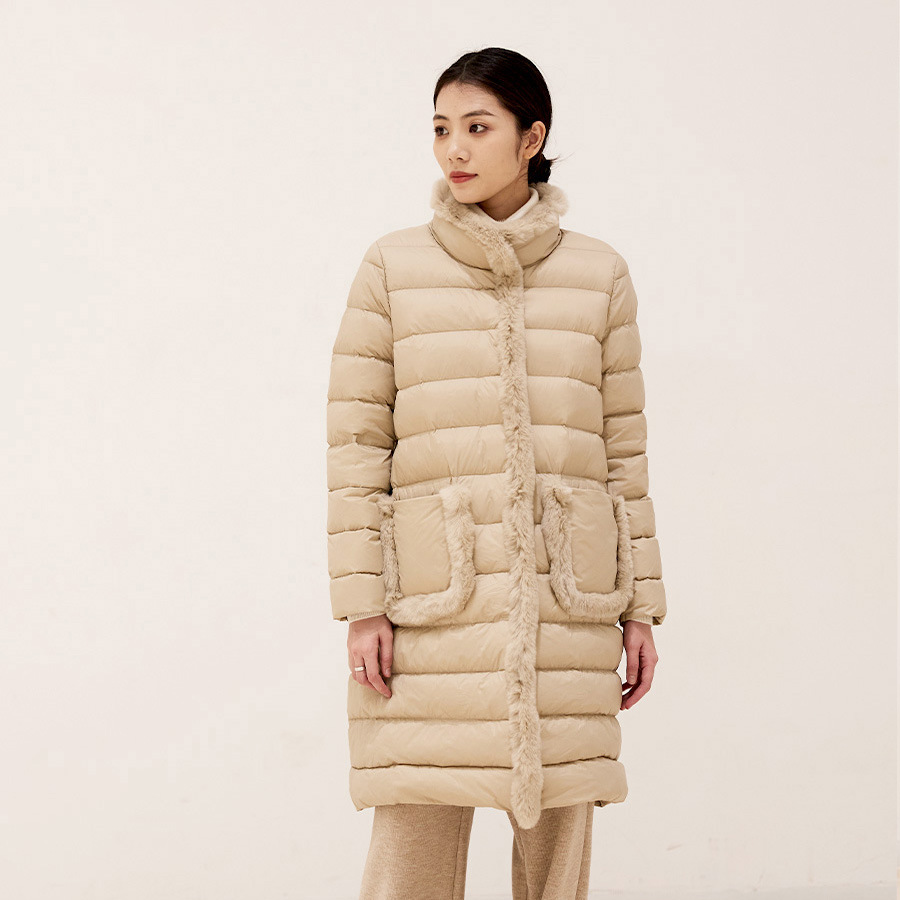 时尚獭兔毛羽绒服女中长款轻薄新中式保暖大气洋气2023年新款欧货