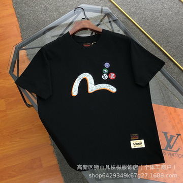 高品质2024夏季新款evisu福神情侣款徽章海鸥字母t恤短袖上身舒适