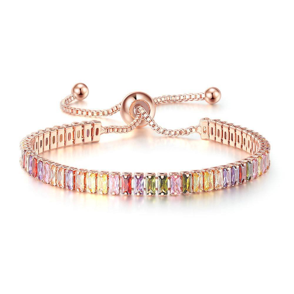 Amazon Cross-Border Popular European and American Color Zircon Bracelet Female Fully-Jeweled Crystal Tennis Birthday Bracelet