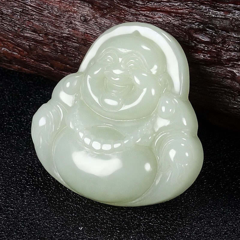新疆和田玉大肚佛公玉挂坠 笑佛弥勒佛玉石吊坠子女款玉佩项链