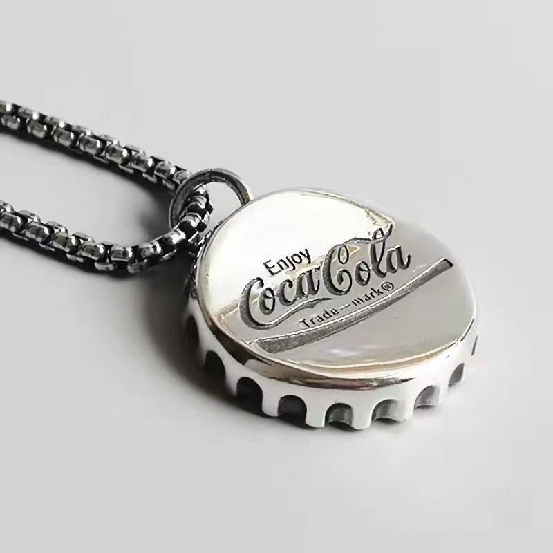 Korean Style Trendy Cola Bottle Cap Design Style Creative Pendant Accessories Trendy Unique Titanium Steel Necklace Factory Wholesale