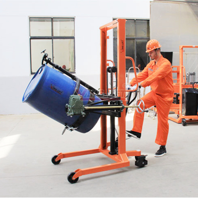 现货供应da450-1液压油桶翻转车称重手动倒料车/倒桶车带电子秤