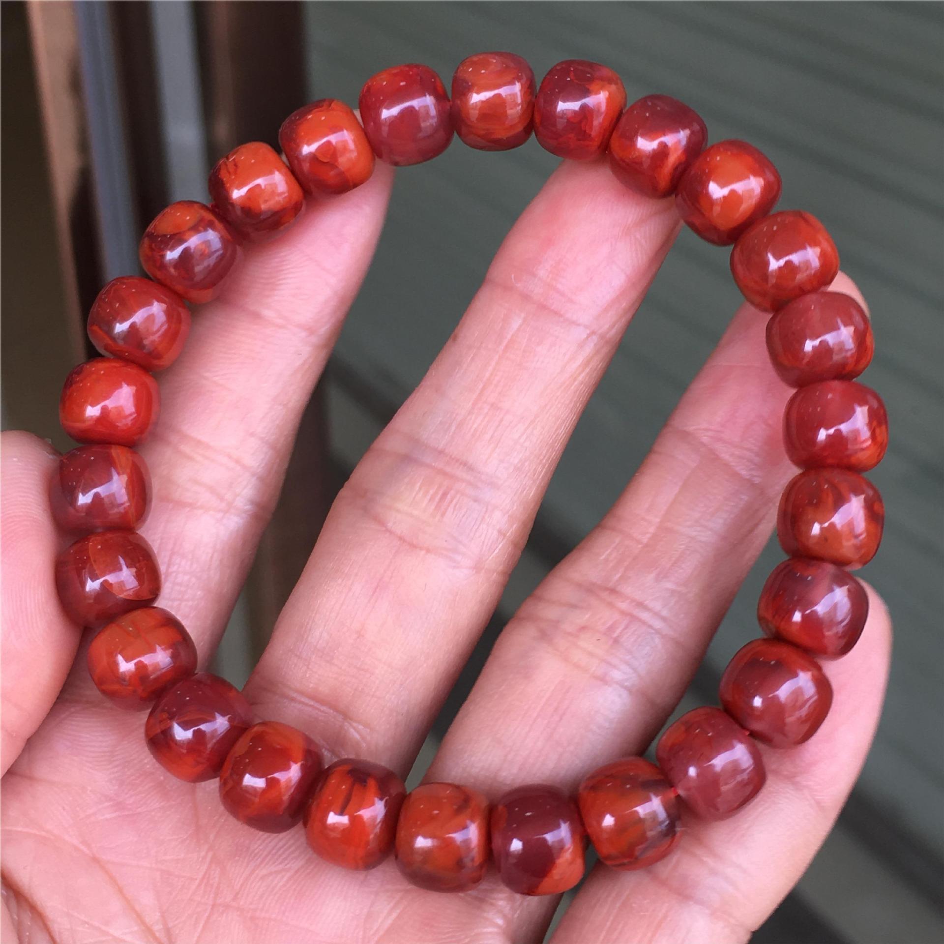 精品瓦西南红玫瑰红飘柿子红老形手串颜色漂亮无杂裂单圈手链批发