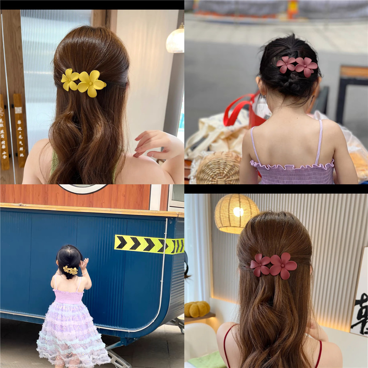 2023 Summer New Frosted Double Flower Resin Barrettes Five Petal Flower Duckbill Clip Girl's Head Hair Accessory for Ponytail