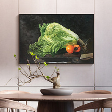 超写实聚百财大白菜纯手绘油画客厅餐厅静物事事如意柿子装饰挂画