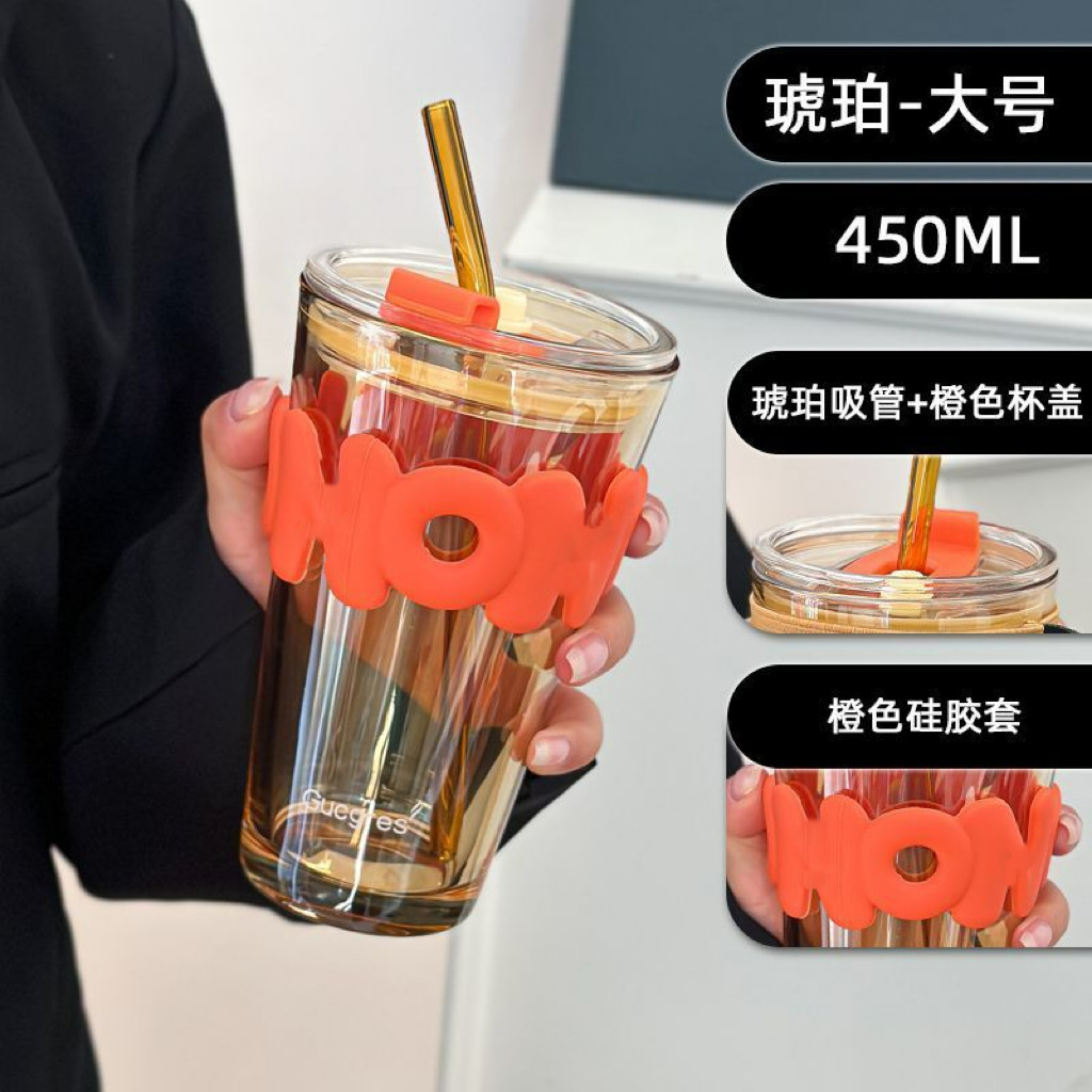 Internet Celebrity Bamboo Joint Glass Straw Cup Ins Style Letter Coffee Drink Cup Drainage Advertising Gift Cup Customization