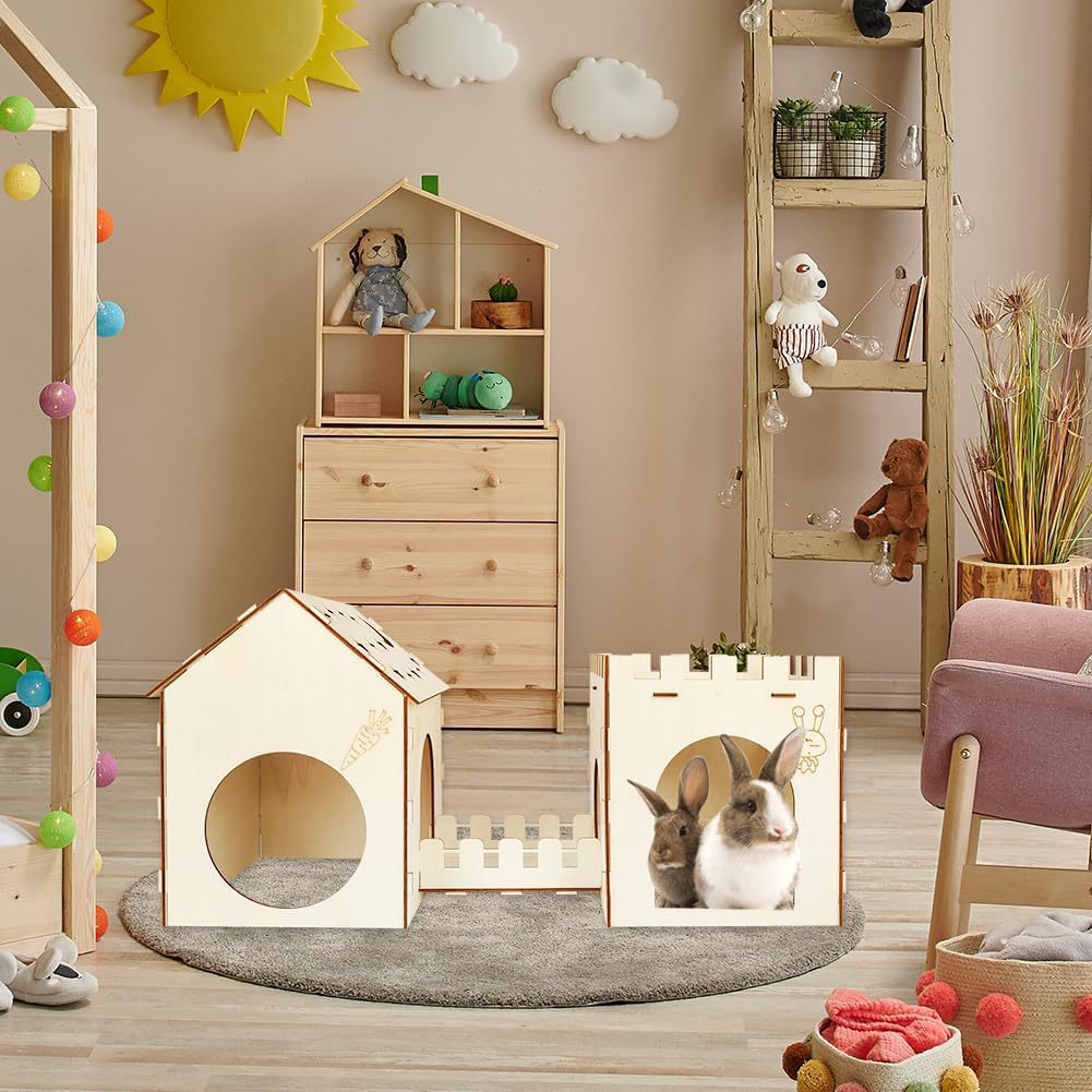 大型兔子城堡 木制拼装窝仓鼠豚鼠宽敞躲避屋拼接 兔子藏身处