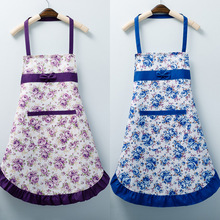 夏季厨房家用围裙透气防油布料批发女士韩式碎花围腰套装批发XMG0