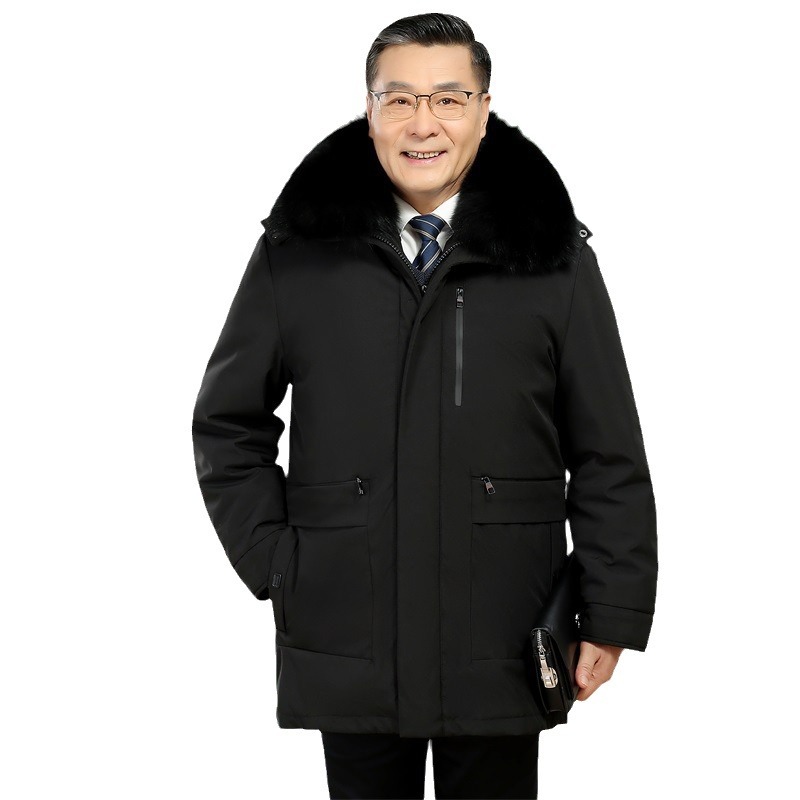 Middle-Aged and Elderly Hooded down Jacket Men's Winter New Thickened Detachable Liner Daddy Men's Outfit Mid-Length Coat