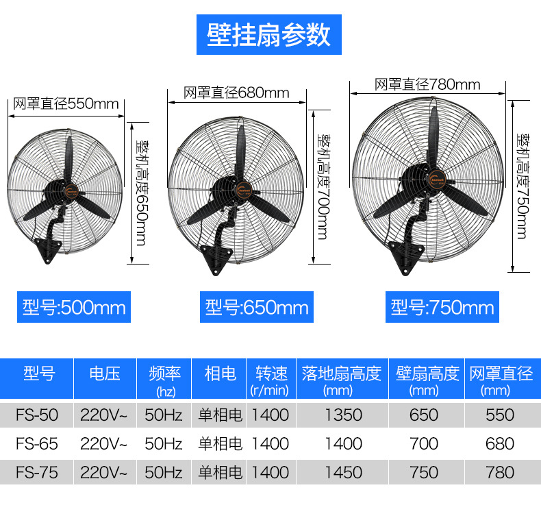 工业牛角扇大功率大风量工业挂壁扇落地扇可摇头牛角扇工业电风扇