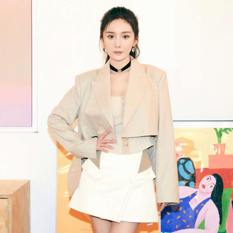 杨幂明星同款拼接撞色套装女 2022新款气质时尚高级感夏季套装