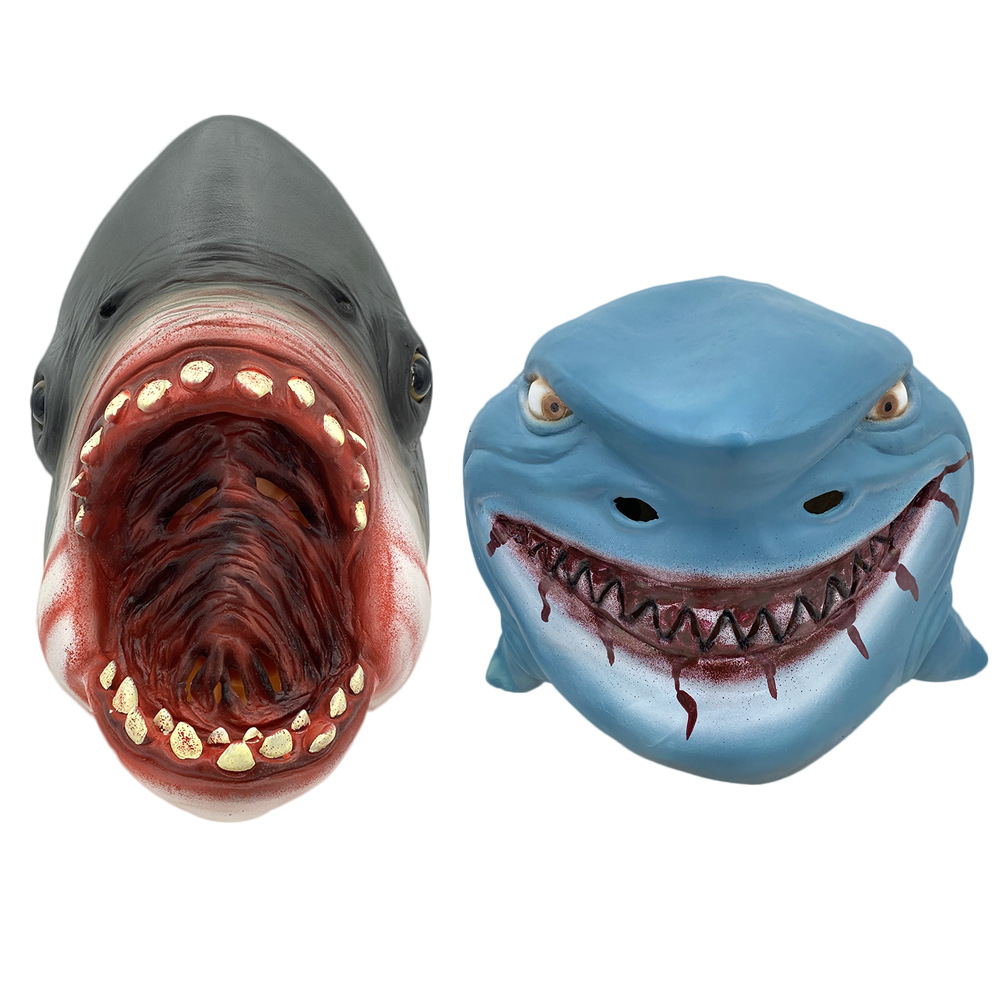 独立站化妆舞会派对恐怖鲨鱼乳胶面具巨齿鲨鲨鱼头套动物面具玩具