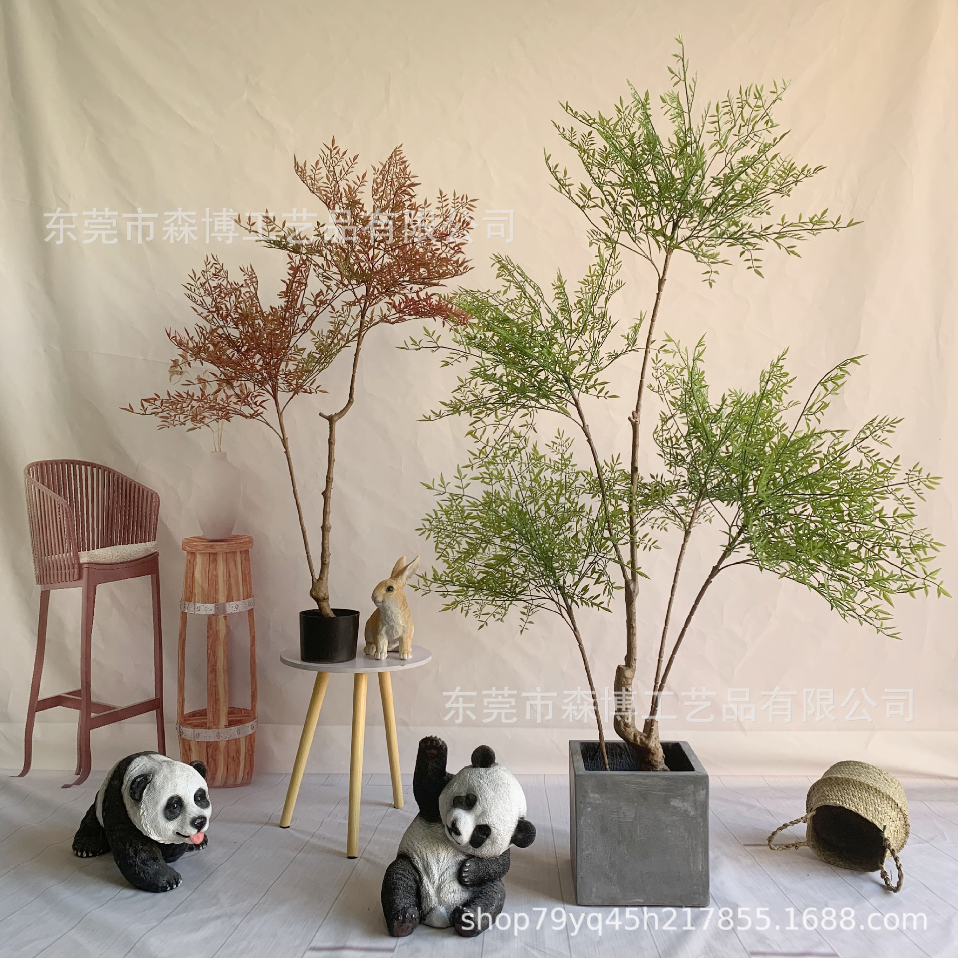 仿真绿植南天竹假植物盆栽马醉木仿真植物大型落地装饰网红造景