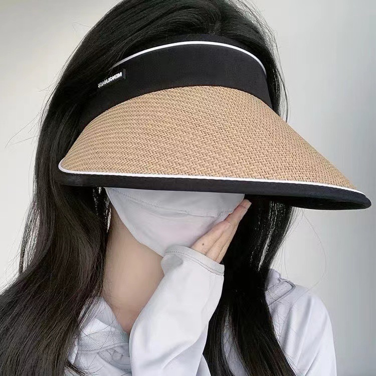 Sun Hat Women's Summer Foldable Uv Protection Cover Face Big Brim Empty Top Sun Hat Cycling Black Rubber Sun Hat
