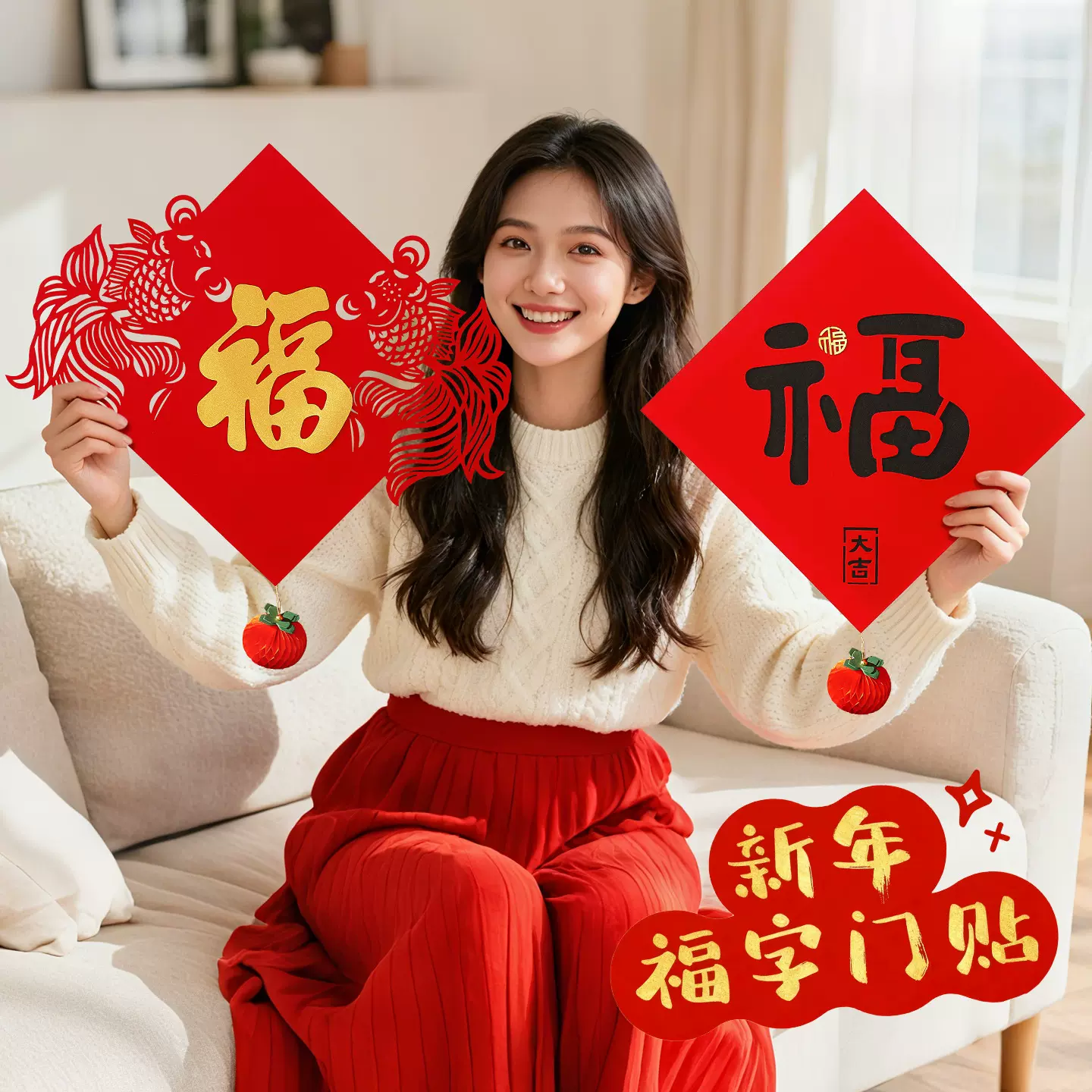 2026新款马年福字入户门贴新年植绒立体窗花墙贴春节过年布置装饰