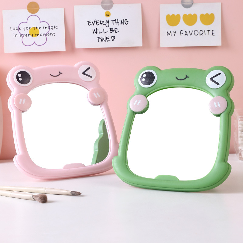 Plastic Frog Desktop Folding Mirror Student Dormitory Makeup Bathroom Wall Ins Style Cartoon Portable Mirror