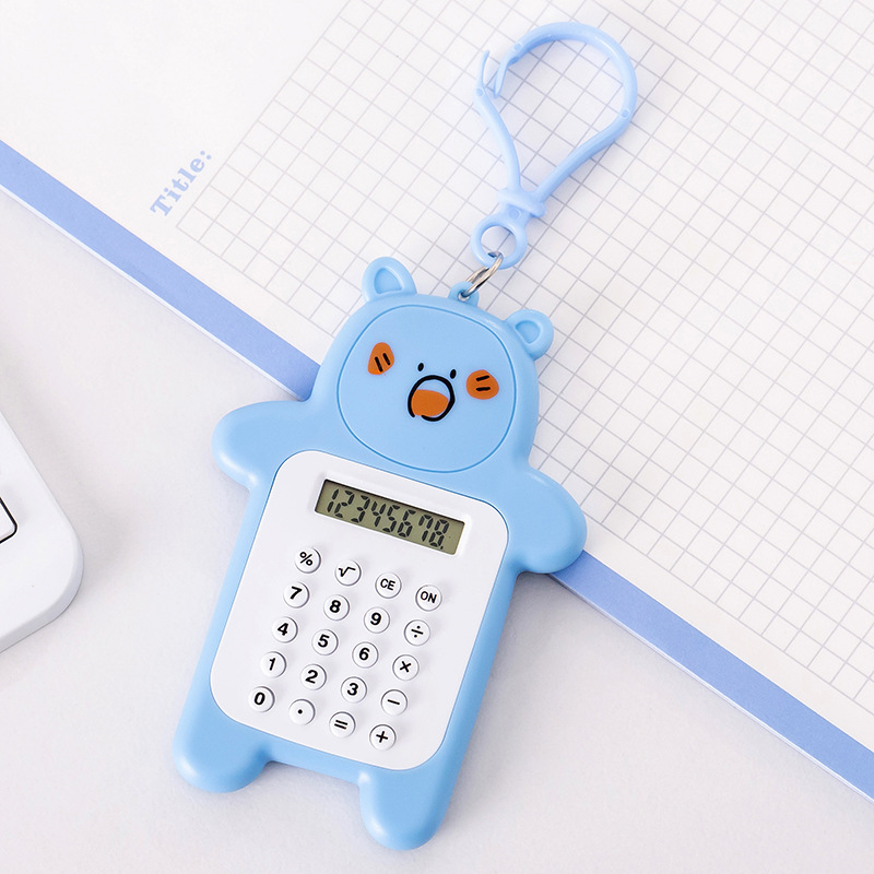 Cute Cartoon Bear Calculator Mini-Portable Led Large Screen Display Creative Keychain Stationery Wholesale