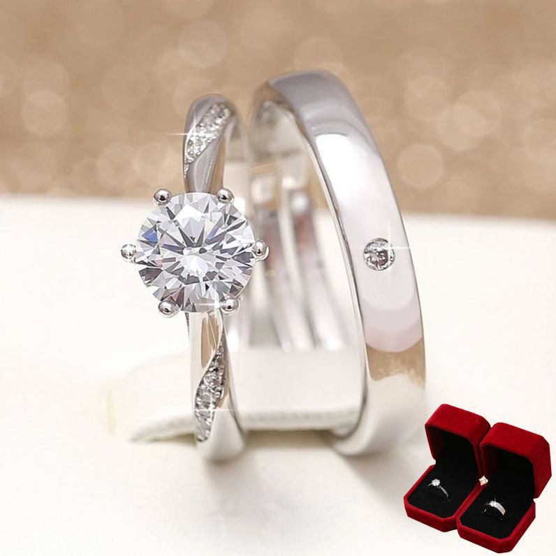 感一克拉结婚对戒仪式感钻戒婚礼求婚对戒男款可调节大号-阿里巴巴
