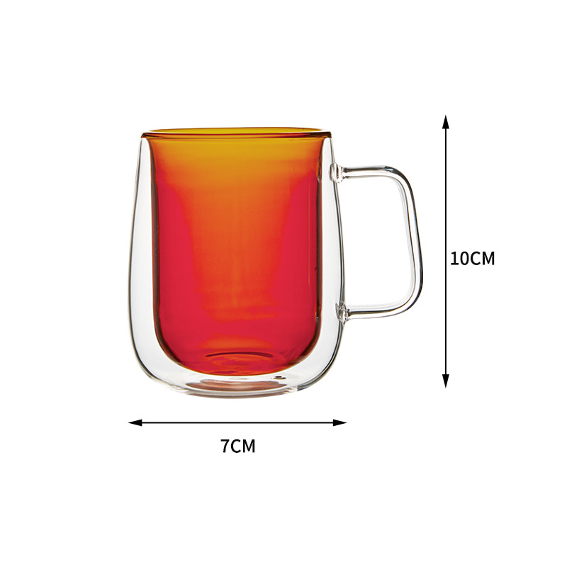 Double Rounds Colored Glass Cup Hot-Proof Water Cup Coffee Milk Juice Insulation Household Tea Brewing Drinking Mug