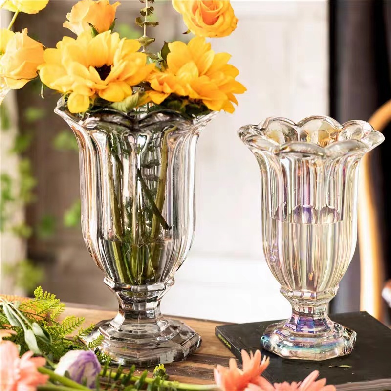 American Retro Thickened Eight Pieces Crystal Glass Lantern Vase Home Living Room Dining Table Hotel Flower Arrangement Decorative Ornament