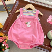 韩版婴儿夏装可爱包屁连体衣服套装女宝宝哈衣超萌夏季背带两件套