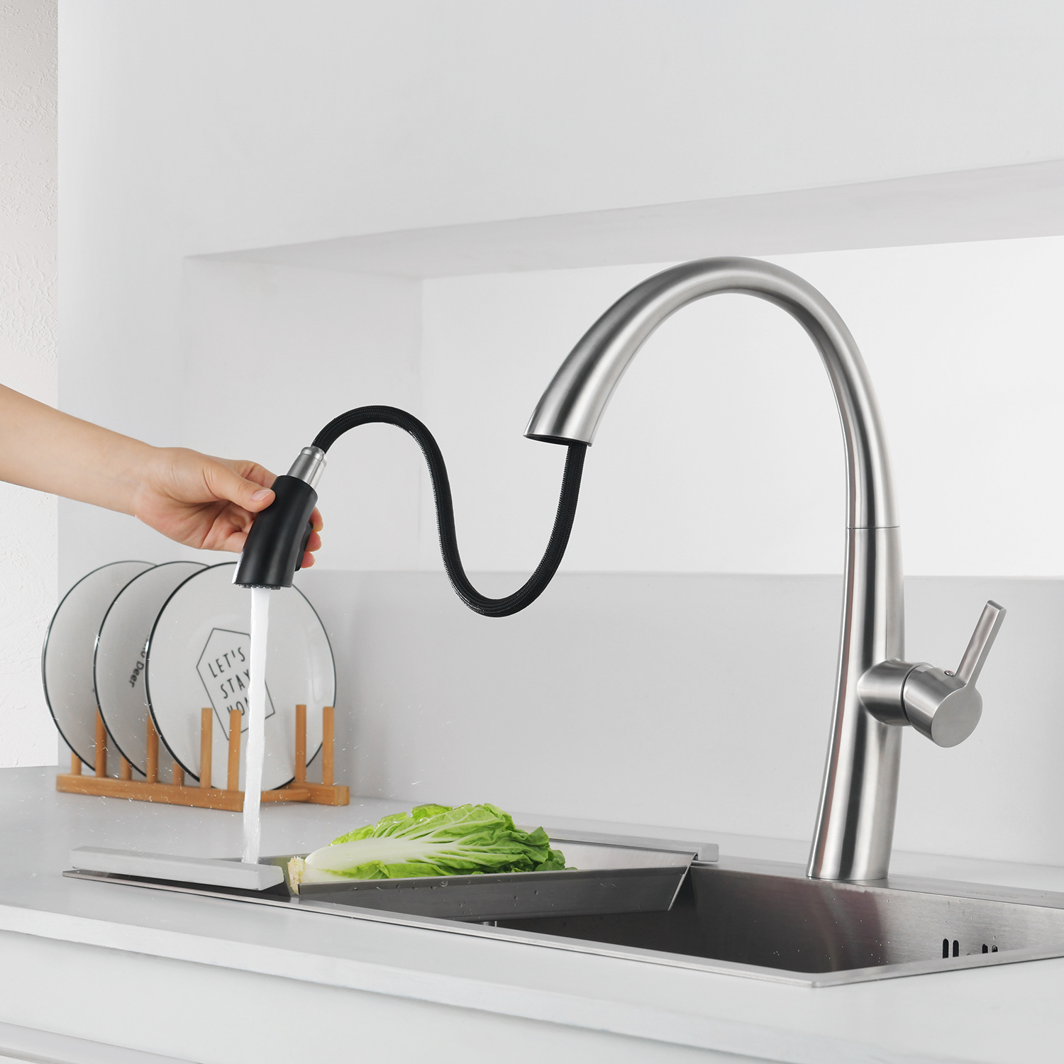 跨境外贸网红304不锈钢厨房抽拉龙头冷热水槽菜盆多功能龙头代发