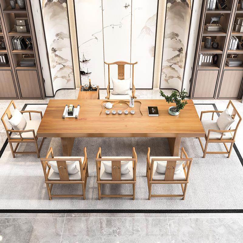 新中式客厅实木茶桌椅组合 原木洽谈喝茶泡茶桌 功夫泡办公茶台