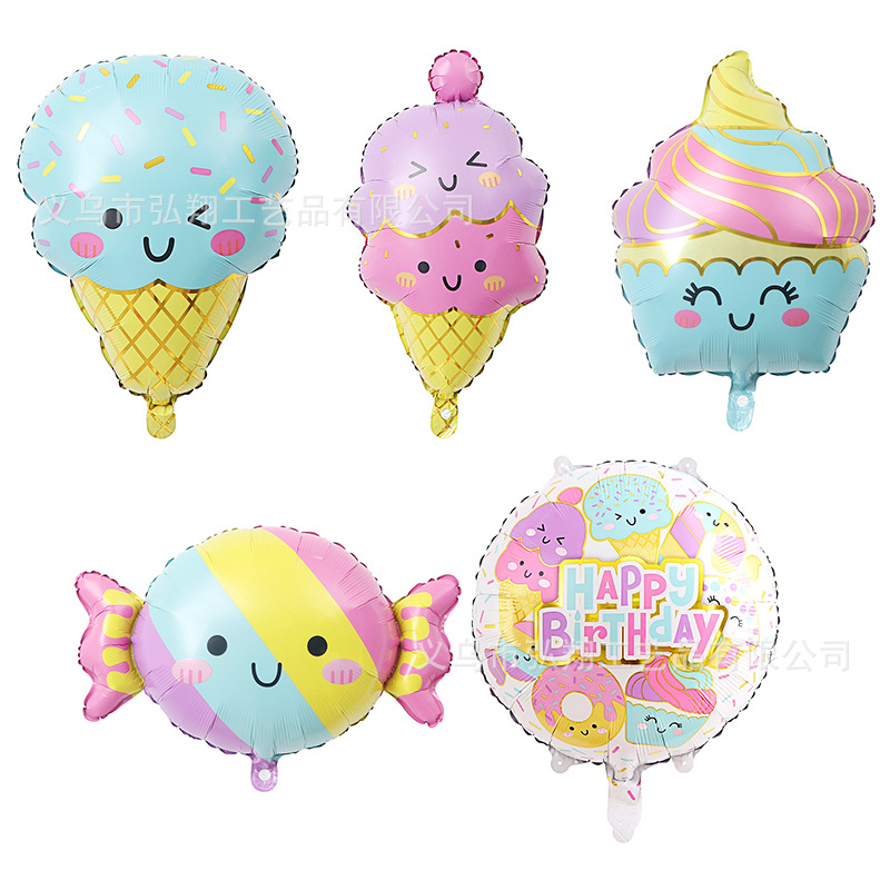 New Summer Cute Cartoon Ice Cream Shape Aluminum Balloon Children's Birthday Decoration Ice Cream Candy Cone