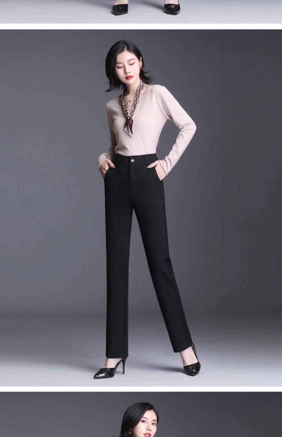 秋冬款直筒西装裤女职业显瘦加绒西裤女宽松黑色上班加厚工作长裤