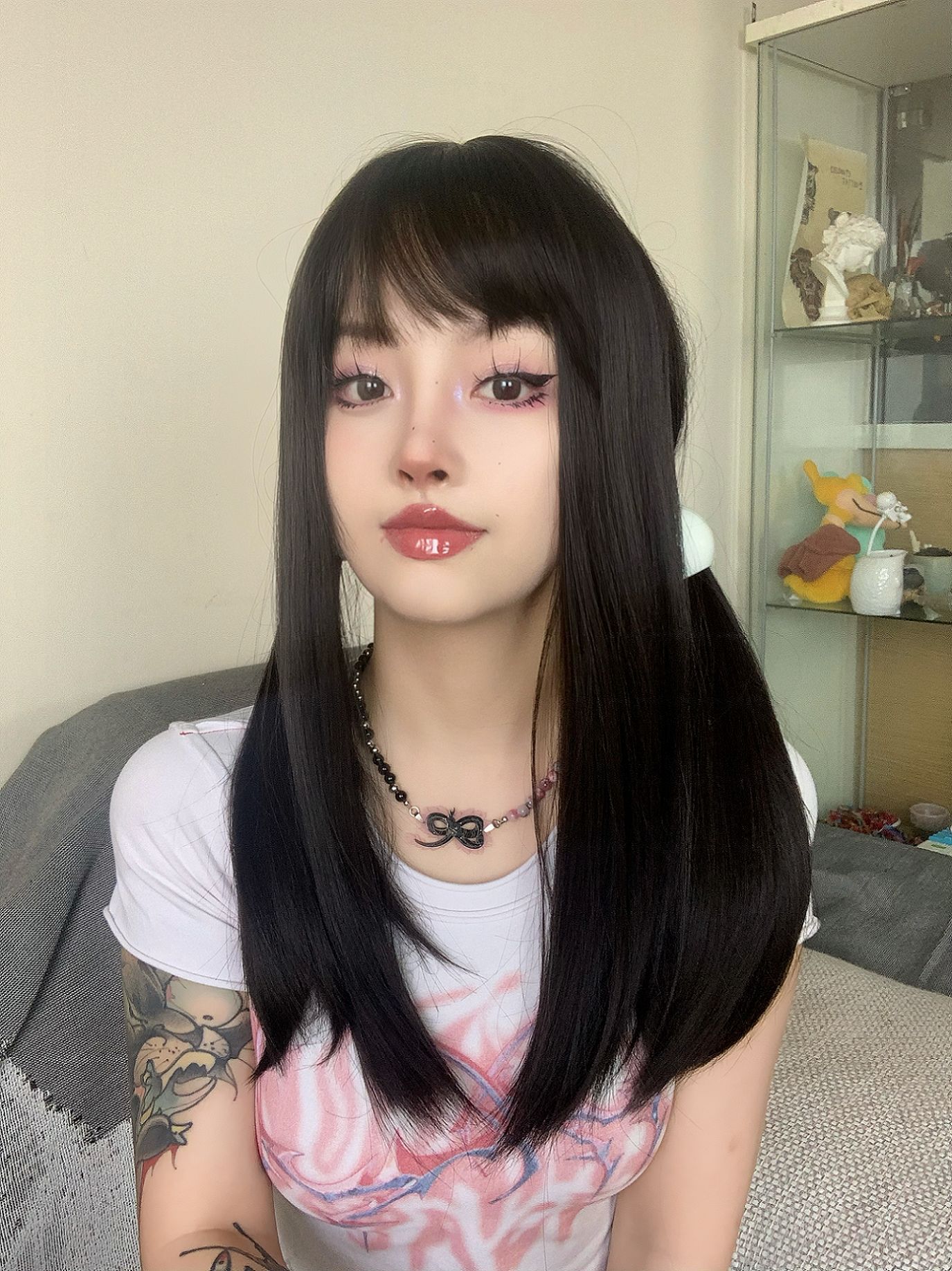 假发女长发全头套黑茶色长直发自然空气刘海整顶发逼真假发厂家批