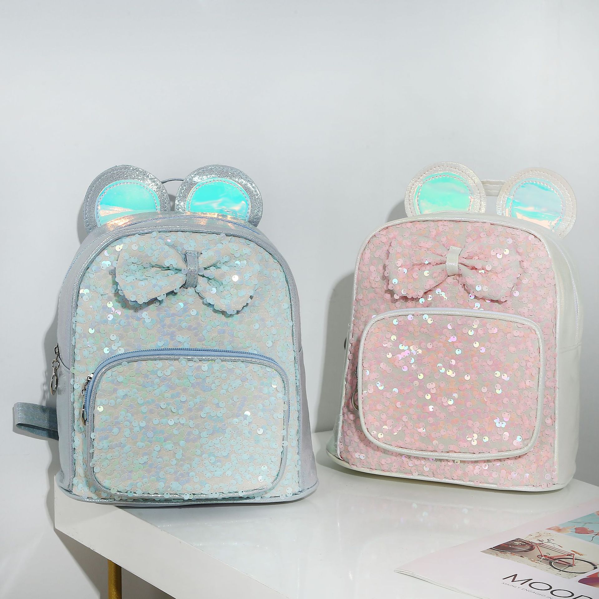 2022 New Sequined Mouse Ear Backpack Children's Cartoon Bow Schoolbag Student Cute Casual Backpack