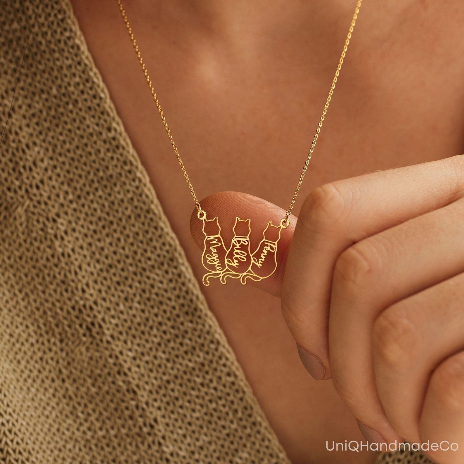 跨境猫图案项链定制925银名字字母纪念项链定制颈项链猫剪影项链