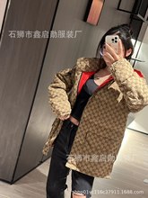 酷奇联名鹿晗同款老花卡其色中长款羽绒服Khaki medium length do