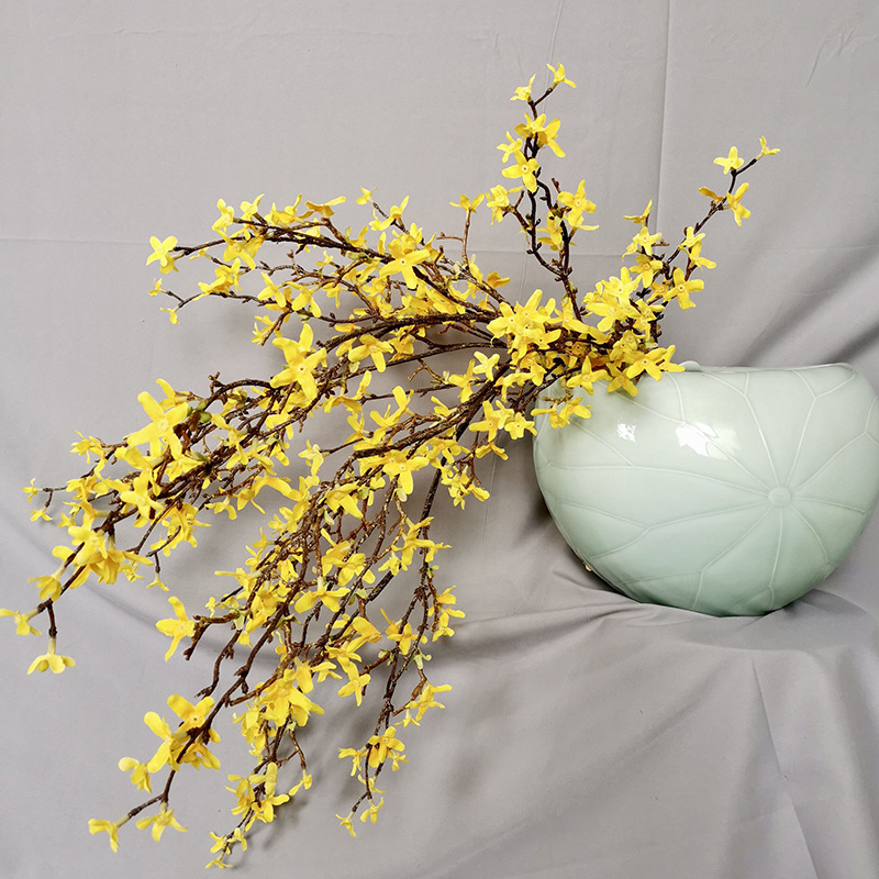 新款迎春花仿真花田园风家居客厅花瓶插花装饰黄色假花卉橱窗造景