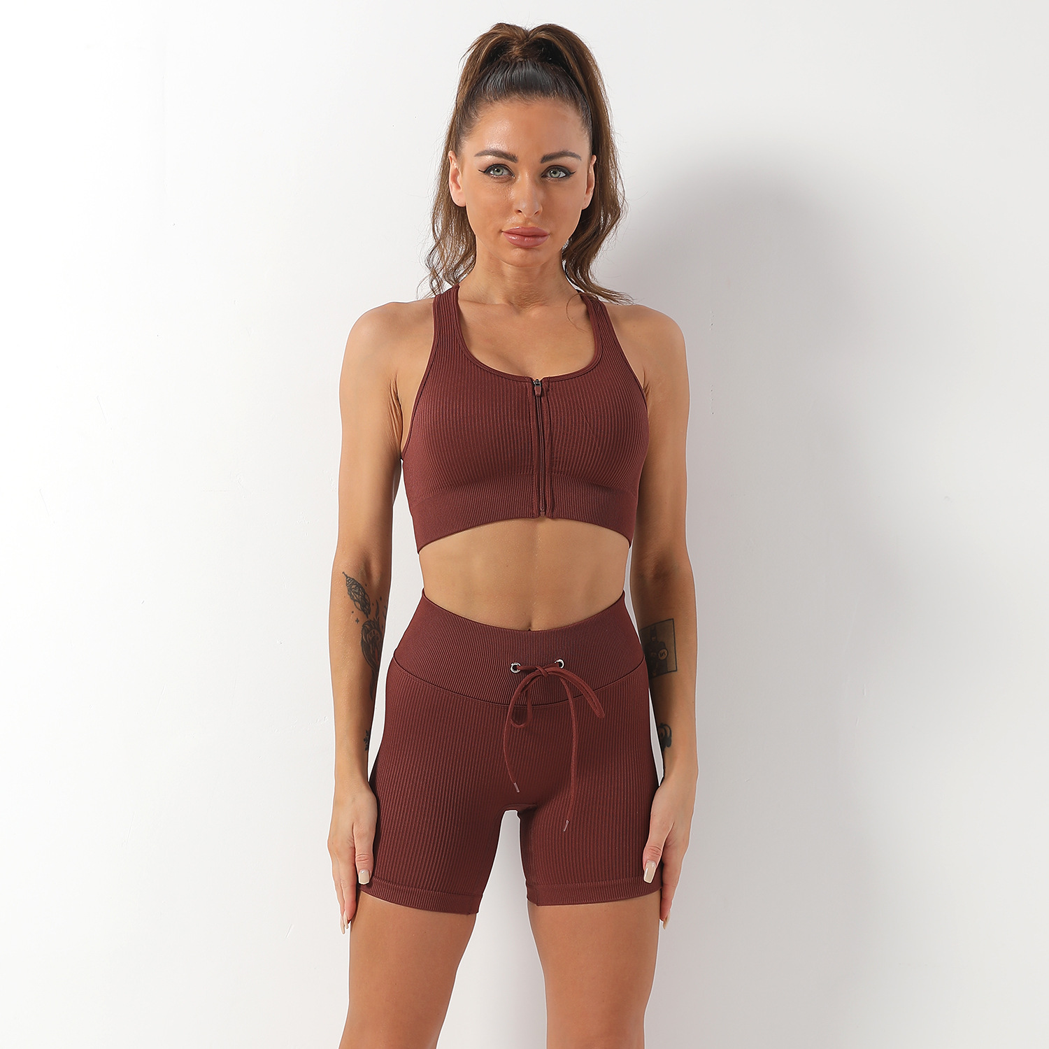 Threaded Seamless Yoga Suit Zipper Sports Top Workout Yoga Vest Lulu Yoga Pants Cycling Shorts