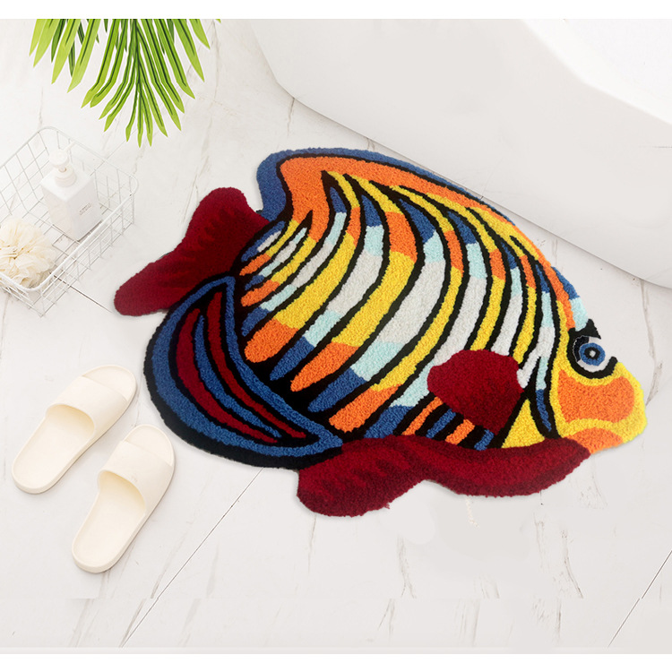 新款家用精品热带鱼刺绣款地毯儿童卧室地垫床边防滑脚垫