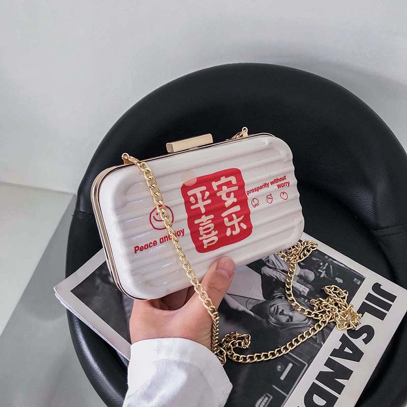 Cartoon Bag Women's 2023 Summer New Small Square Bag Korean Style Fashion Inkjet Box Bag Girl Chain Small Shoulder Bag