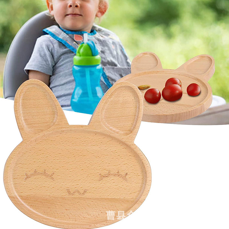 Creative Children's Cartoon Breakfast Solid Wood Separated Breakfast Tray Rabbit Shape Wooden round Snack Fruit Tray