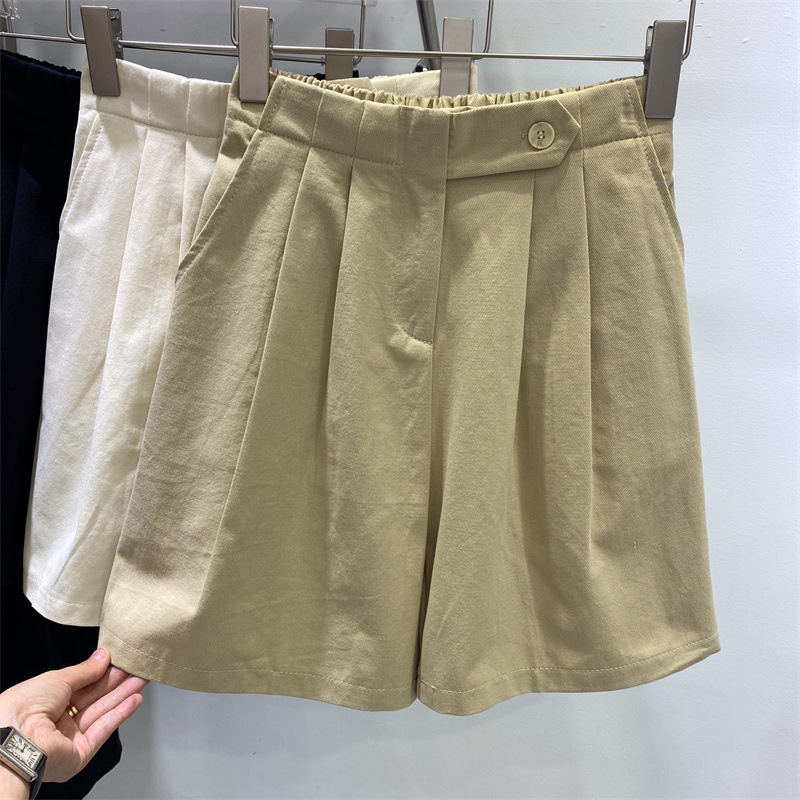 卡其色五分休闲短裤女夏季薄款大码宽松显瘦小个子高腰阔腿中裤子