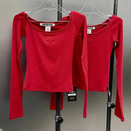 韩国badblood bcac系列美式辣妹长袖一字肩T恤女小众休闲打底上衣
