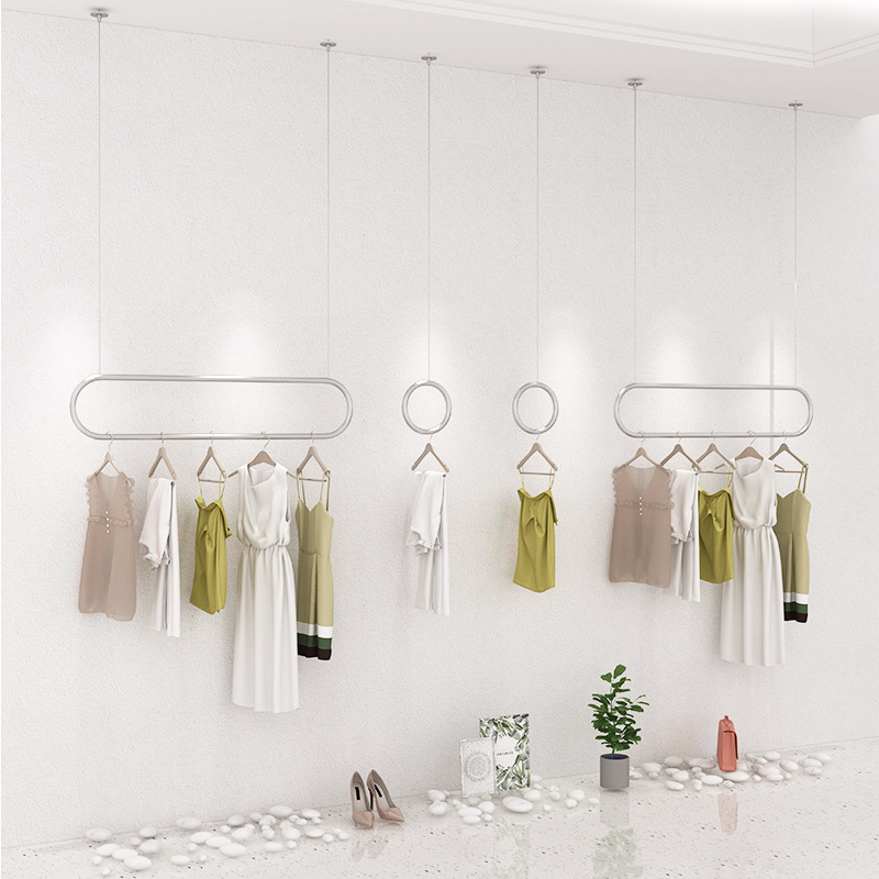 服装店展示架不锈钢拉丝吊挂衣架吊环拉丝银吊顶钢丝绳悬挂式吊杆