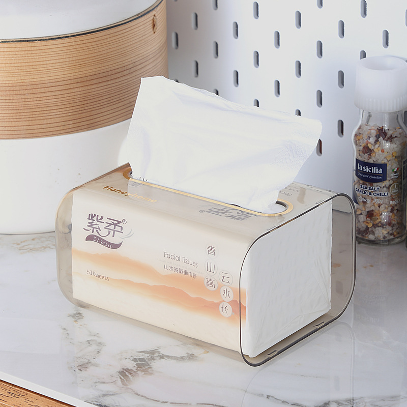 Transparent Light Luxury Tissue Box Wall-Mounted Household Toilet Paper Extraction Box Punch-Free Face Cloth Mask Storage Box