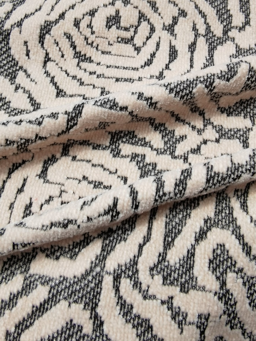 涤纶雪尼尔玫瑰提花面料粗针染色色织针织布料汗布卫衣毛圈扎染布