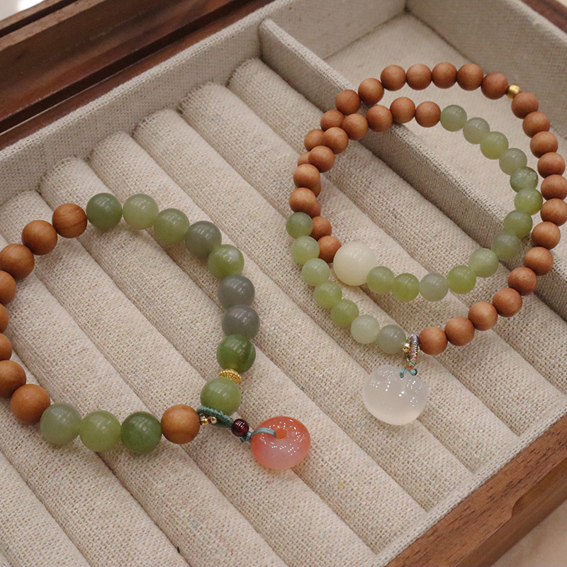 qingshan dai lingyin new chinese natural gray jade round beads sandalwood bracelet women‘s temperamental minority bracelet retro bracelet