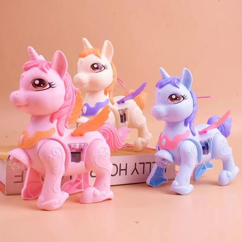 New Electric Leash Small Horse Walking Music Light Projection Unicorn Boy Girl Gift Stall Toy