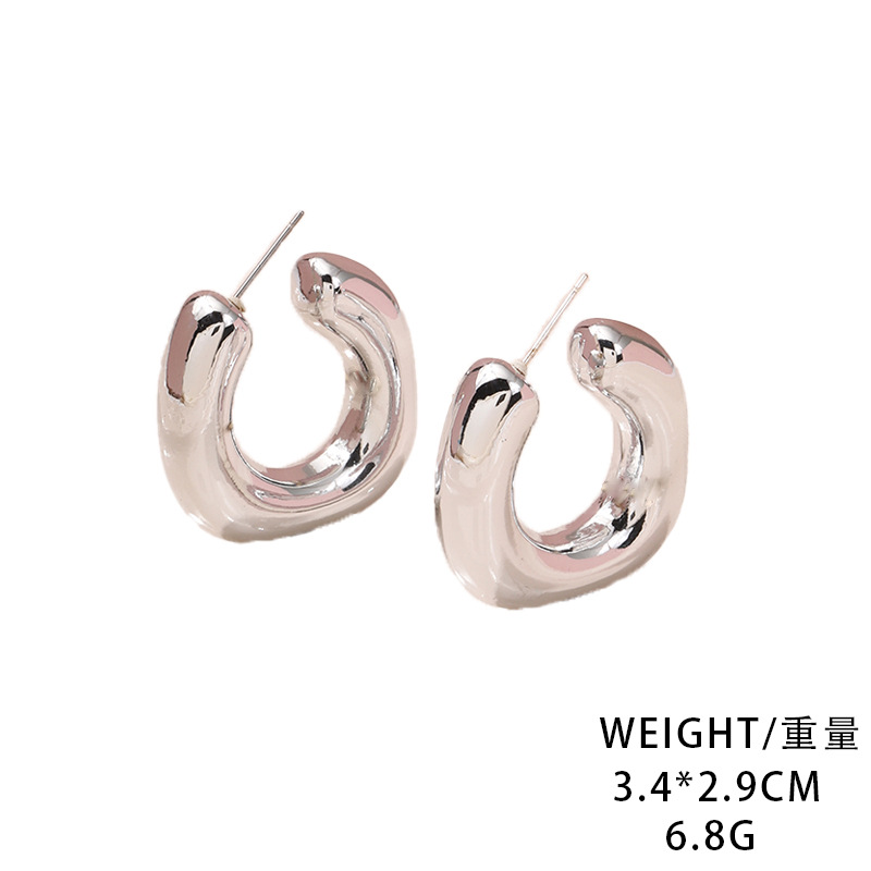 Hot Selling Product Fashion Simple Plastic Electroplating Ancient Silver C- Shaped Earrings Female Worker Factory Direct Sales Ornament Accessories Wholesale