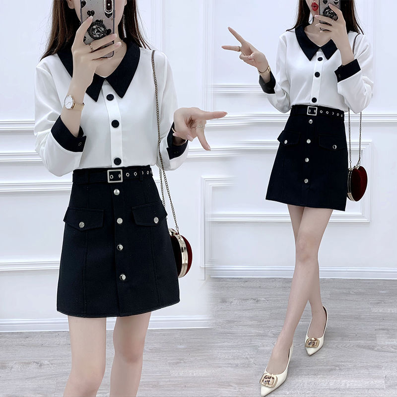 夏天衣服女装连衣裙单/套装春夏新款拼色高腰字半身裙两件套