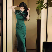 老上海旗袍改良年轻款2024新款深绿色复古民国风高贵气质修身长款
