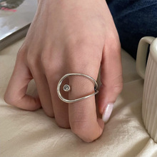 几何设计感戒指女复古时尚S925银镂空开口指环夸张嘻哈个性食指戒